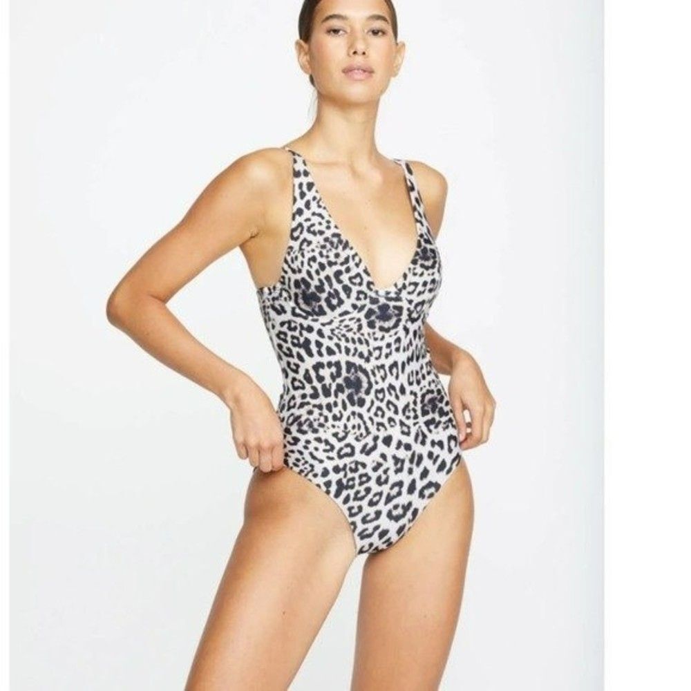 MIKOH Womens Size Small AITUTAKI Deep V Leopard Print ONE PIECE